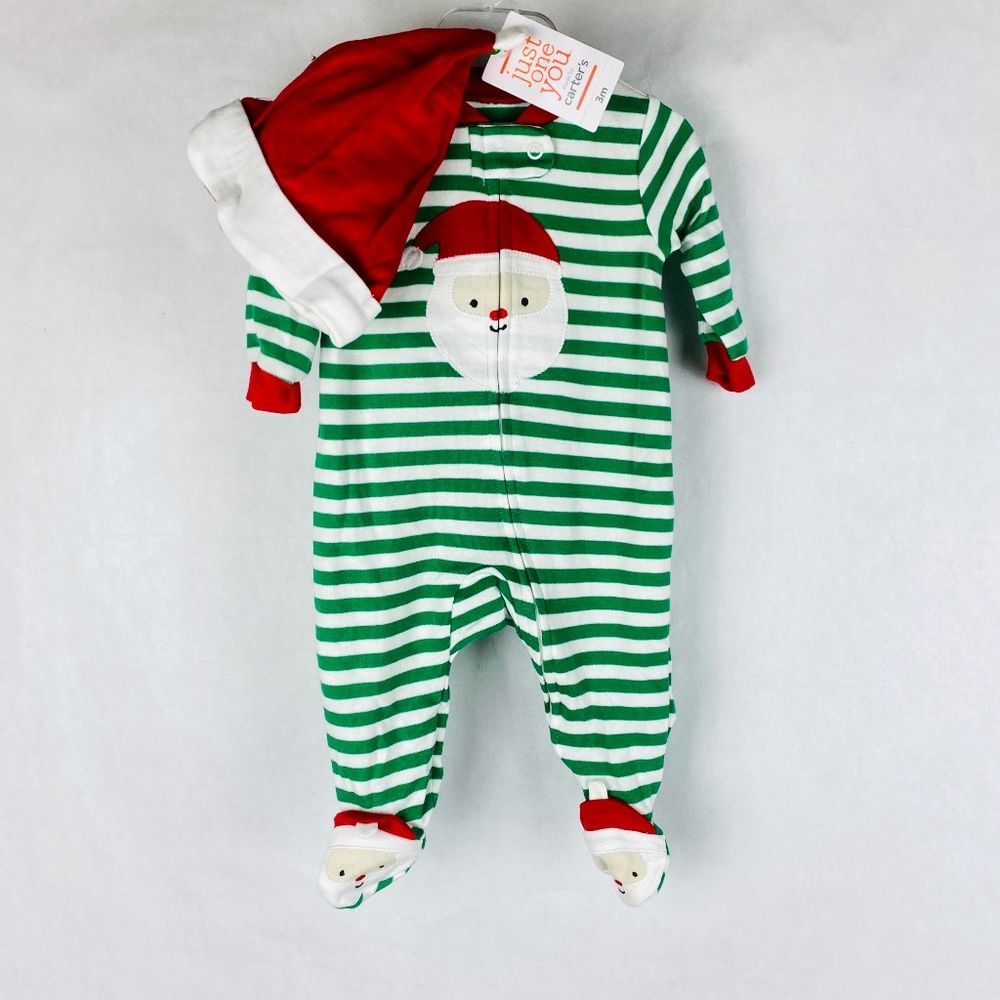 Carter's Baby Green White Striped Zip Up One Piece